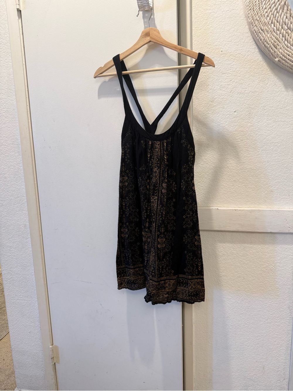 Ecote Urban Outfitters Black and Gold Printed Sleeveless Summer tunic Dress XS